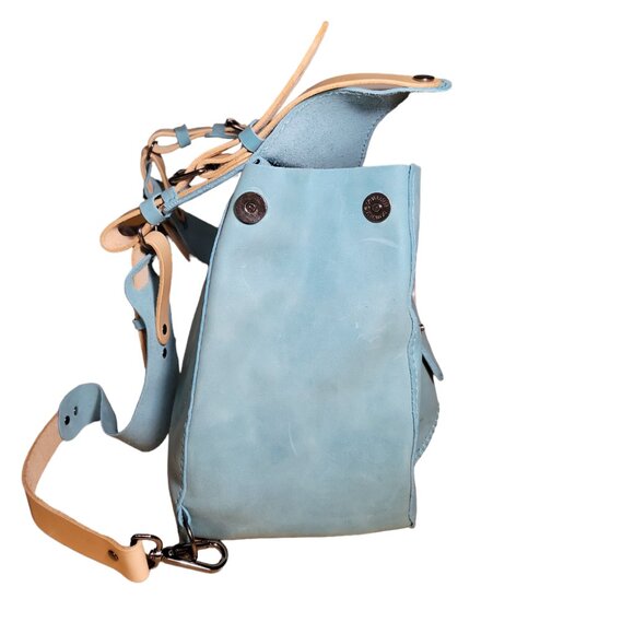 Handmade Light Blue Leather Convertible Backpack Shoulder Bag Crossbody Hobo main image 7